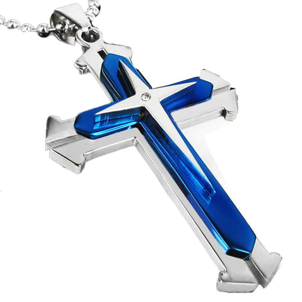Unisex Men Stainless Steel Cross Pendant Necklace Chain